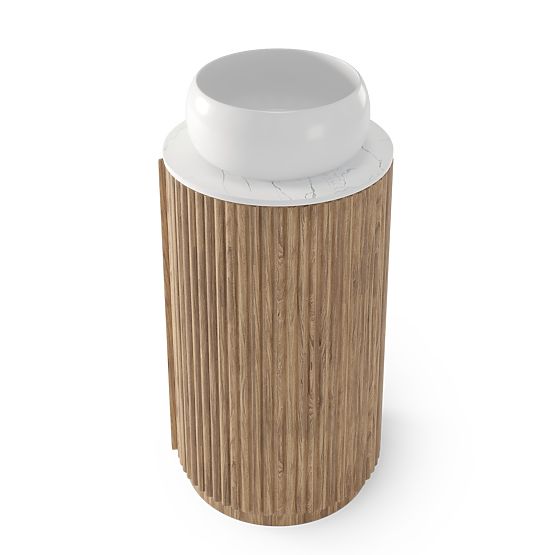 Set of Cabinet with Countertop and Sink La promessa 40 cm, Grooved, Rounded, Oak/White