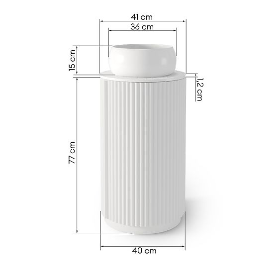 Set of Cabinet with Countertop and Sink La promessa 40 cm, Grooved, Rounded, White