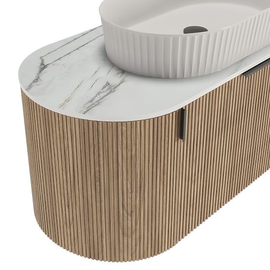 Set of Cabinet with Countertop and Sink La simplicite 100 cm, Ribbed, Rounded, Glit White/Oak