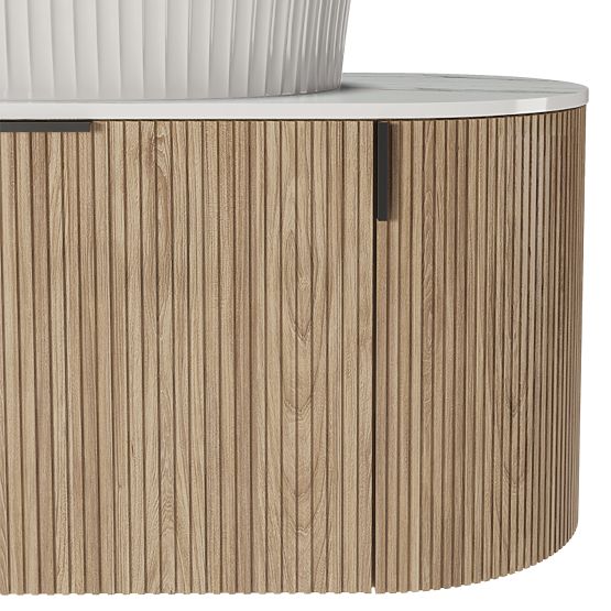Set of Cabinet with Countertop and Sink La simplicite 100 cm, Ribbed, Rounded, Glit White/Oak