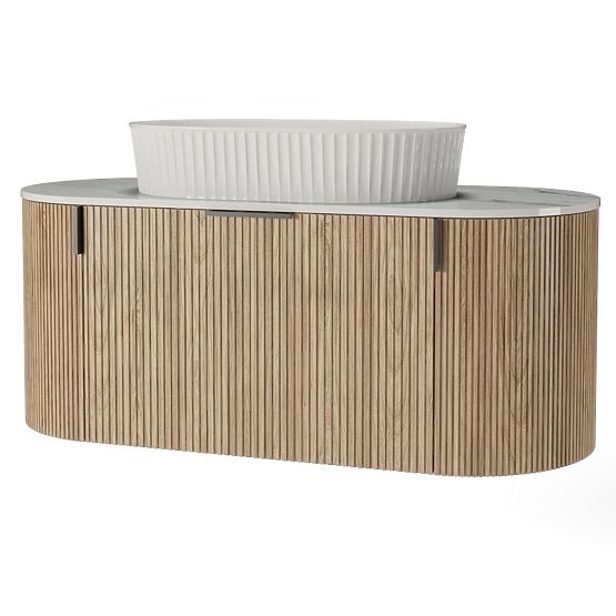 Set of Cabinet with Countertop and Sink La simplicite 100 cm, Ribbed, Rounded, Glit White/Oak