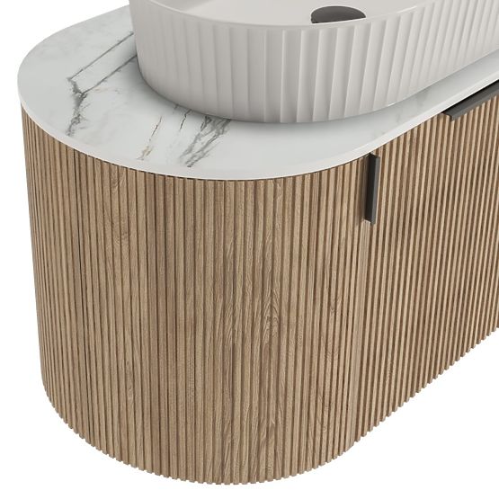 Set of Cabinet with Countertop and Sink La simplicite 80 cm, Grooved, Rounded, Glit White/Oak