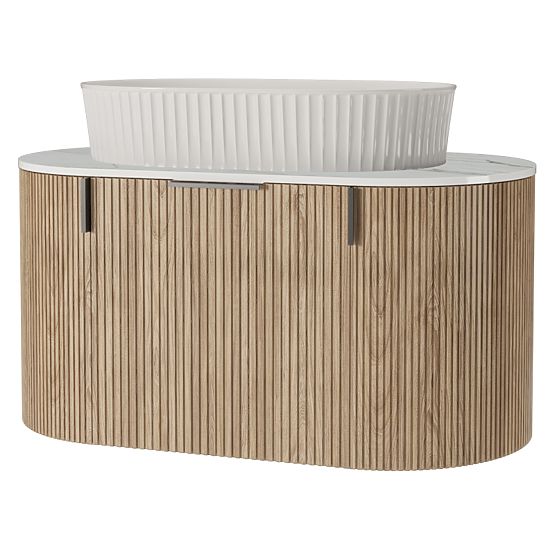 Set of Cabinet with Countertop and Sink La simplicite 80 cm, Grooved, Rounded, Glit White/Oak