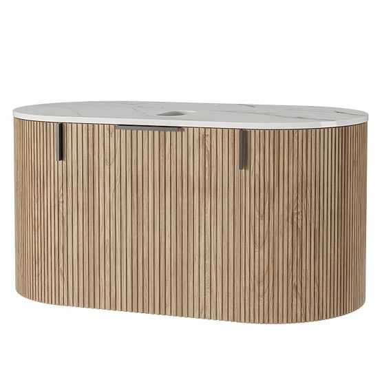 Set of Cabinet with Countertop and Sink La simplicite 80 cm, Grooved, Rounded, Glit White/Oak