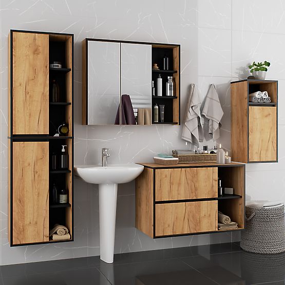 SET OF HANGING BATHROOM FURNITURE VAMI OAK CRAFT / BLACK