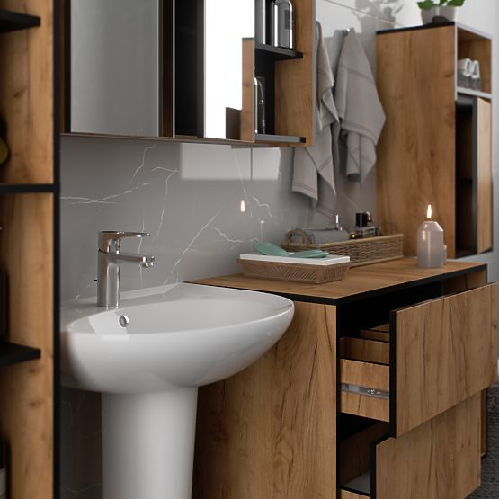 SET OF HANGING BATHROOM FURNITURE VAMI OAK CRAFT / BLACK