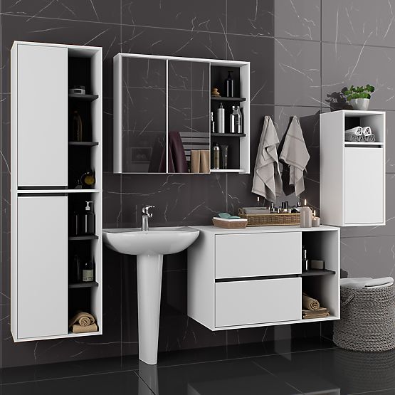 SET OF HANGING BATHROOM FURNITURE VAMI WHITE / GRAPHITE GRAY