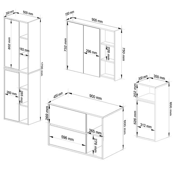 SET OF HANGING BATHROOM FURNITURE VAMI WHITE / SONOMA OAK
