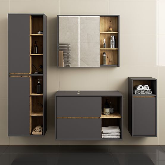 SET OF HANGING BATHROOM FURNITURE WITH OPENINGS VAMI GRAPHITE GRAY / ARTISAN OAK