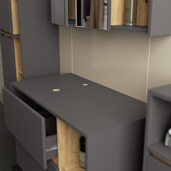 SET OF HANGING BATHROOM FURNITURE WITH OPENINGS VAMI GRAPHITE GRAY / ARTISAN OAK