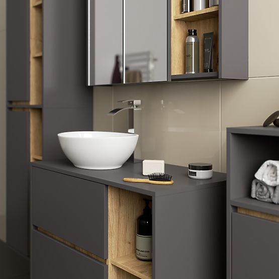 SET OF HANGING BATHROOM FURNITURE WITH OPENINGS VAMI GRAPHITE GRAY / ARTISAN OAK