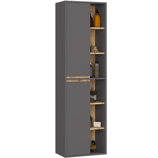 SET OF HANGING BATHROOM FURNITURE WITH OPENINGS VAMI GRAPHITE GRAY / ARTISAN OAK