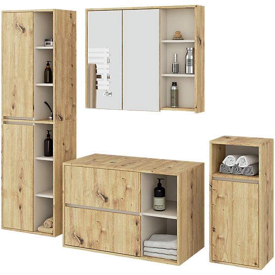 SET OF HANGING BATHROOM FURNITURE WITH OPENINGS VAMI OAK ARTISAN / CASHMERE