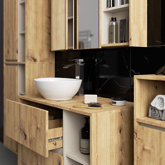 SET OF HANGING BATHROOM FURNITURE WITH OPENINGS VAMI OAK ARTISAN / CASHMERE