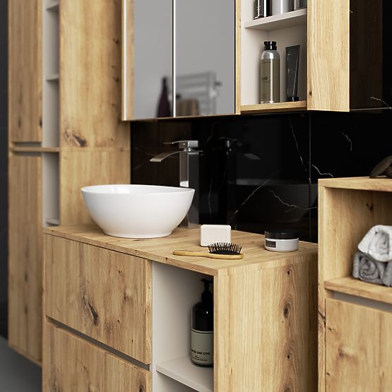 SET OF HANGING BATHROOM FURNITURE WITH OPENINGS VAMI OAK ARTISAN / CASHMERE