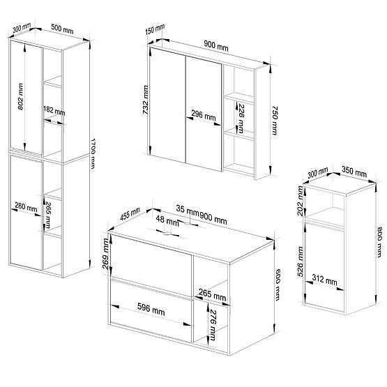 SET OF HANGING BATHROOM FURNITURE WITH OPENINGS VAMI OAK ARTISAN / GRAPHITE GRAY