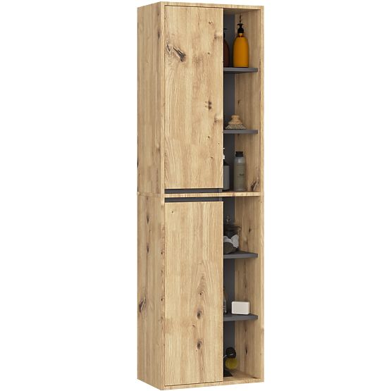 SET OF HANGING BATHROOM FURNITURE WITH OPENINGS VAMI OAK ARTISAN / GRAPHITE GRAY