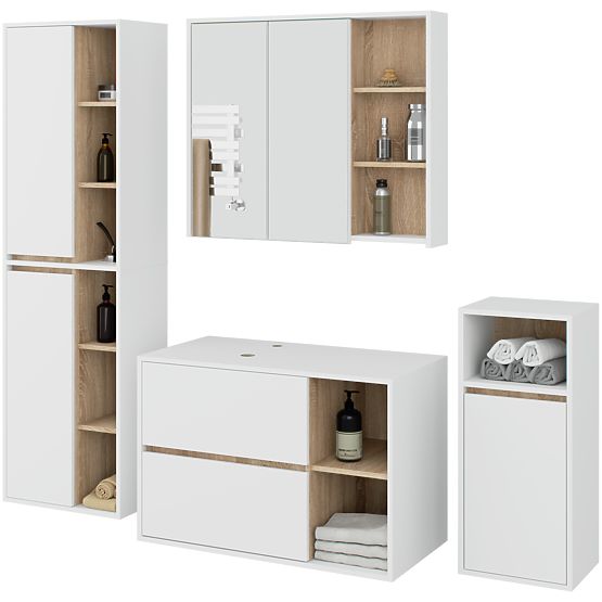 SET OF HANGING BATHROOM FURNITURE WITH OPENINGS VAMI WHITE / SONOMA OAK