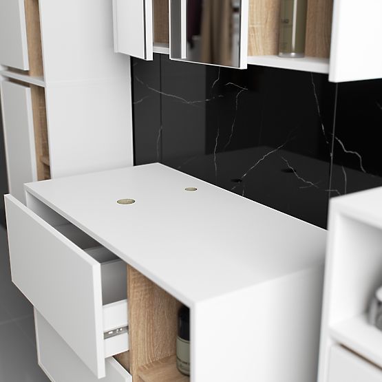 SET OF HANGING BATHROOM FURNITURE WITH OPENINGS VAMI WHITE / SONOMA OAK