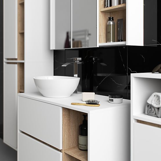 SET OF HANGING BATHROOM FURNITURE WITH OPENINGS VAMI WHITE / SONOMA OAK