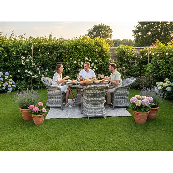 Set of Technorattan Dining Furniture (4 Chairs + Round Table) MODERNO Light Gray