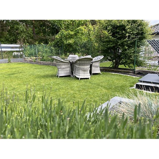 Set of Technorattan Dining Furniture (4 Chairs + Round Table) MODERNO Light Gray