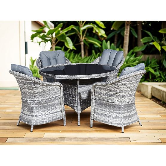 Set of Technorattan Dining Furniture (4 Chairs + Round Table) MODERNO Light Gray