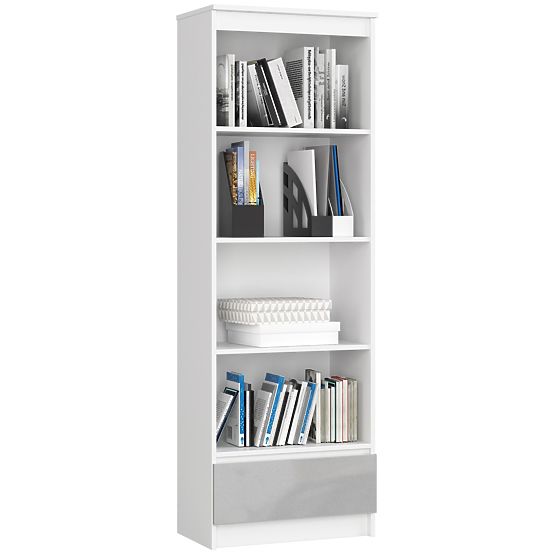 SHELF R 60 cm CLP 1 DRAWER 4 SHELVES WHITE / METALLIC GLOSS