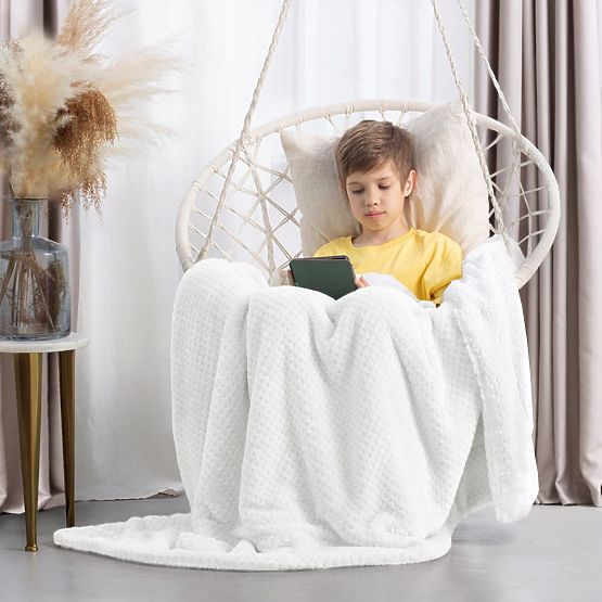 SHLEEPY Blanket in White with Jacquard Pattern Classic Style 130x180