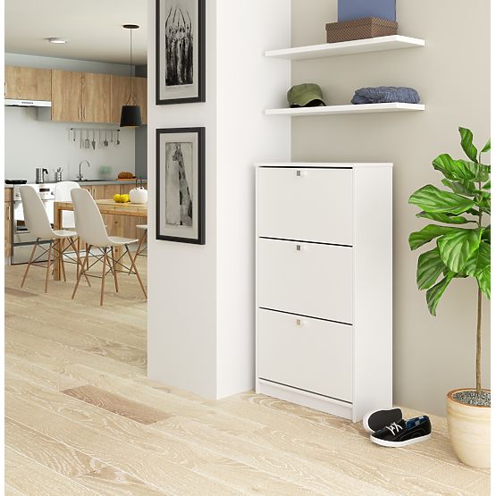 SHOE CABINET 3 FLIP DOORS 60 cm WHITE GLOSS