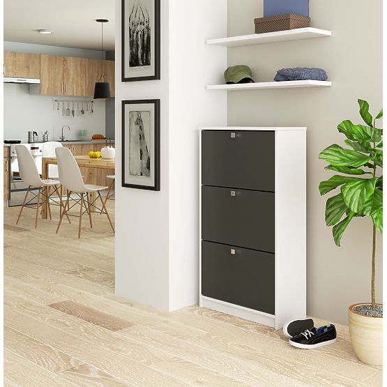 Shoe Cabinet 3 Flip Doors 60 cm - White-Graphite Grey