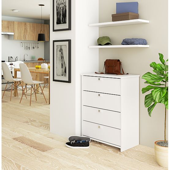 Shoe Cabinet RUBIN 4 Flip Doors 66 cm - White