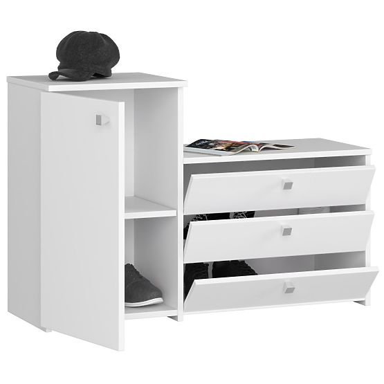 Shoe Cabinet S16 with Dresser 3 Flip Doors - White