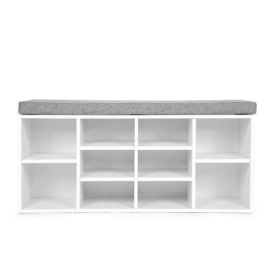 Shoe Cabinet with Gray Cushion 10 Shelves White