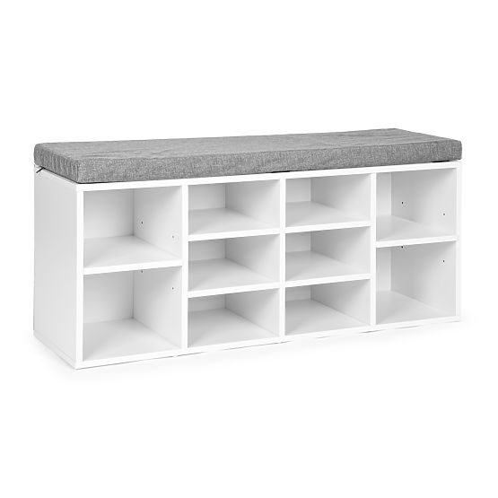 Shoe Cabinet with Gray Cushion 10 Shelves White