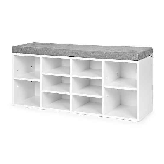 Shoe Cabinet with Gray Cushion 10 Shelves White