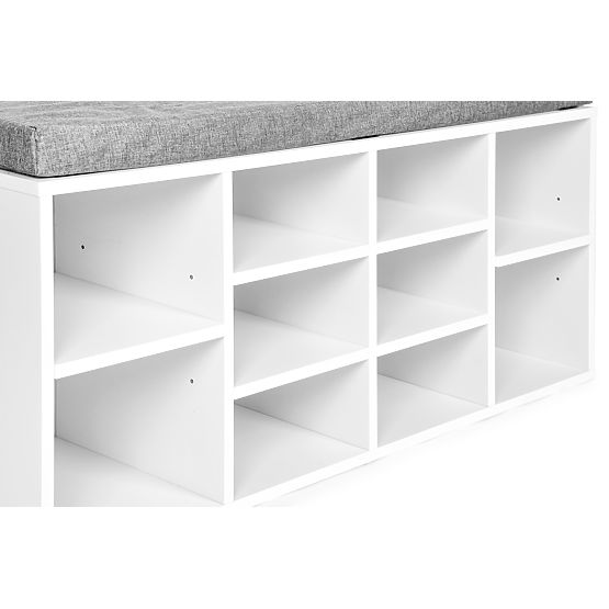 Shoe Cabinet with Gray Cushion 10 Shelves White