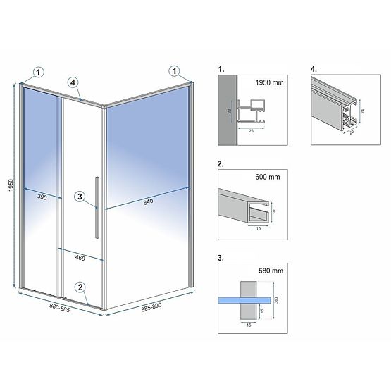 Shower Enclosure SOLAR Brushed Copper 90x90