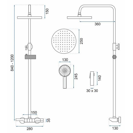 Shower Set REA Savio with LED Display Black