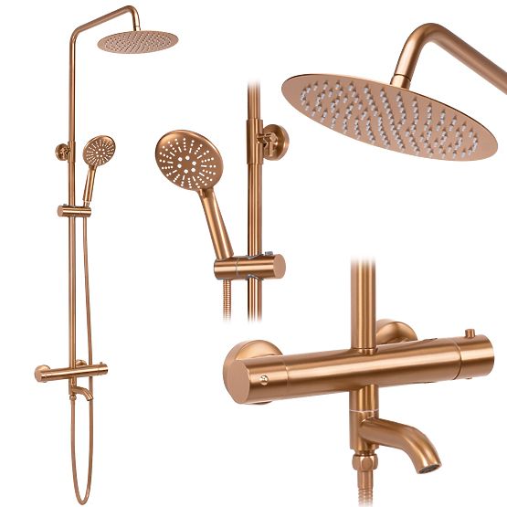Shower Set with Thermostat Rea Lungo Brushed Copper