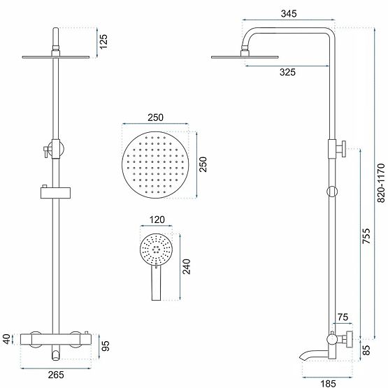 Shower Set with Thermostat Rea Lungo Copper