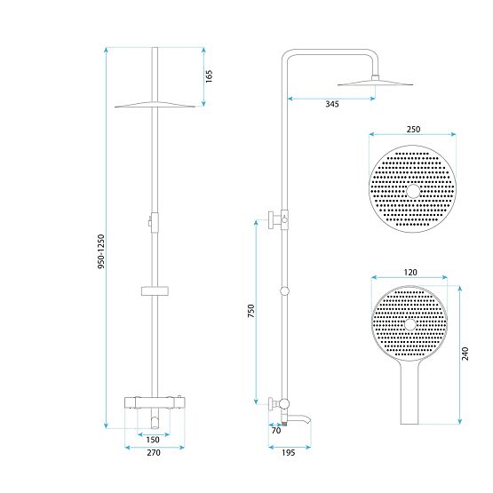 Shower Set with Thermostat Rea Lungo Diamond Copper