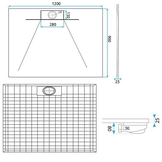 Shower Tray Bazalt Long Black 90x120