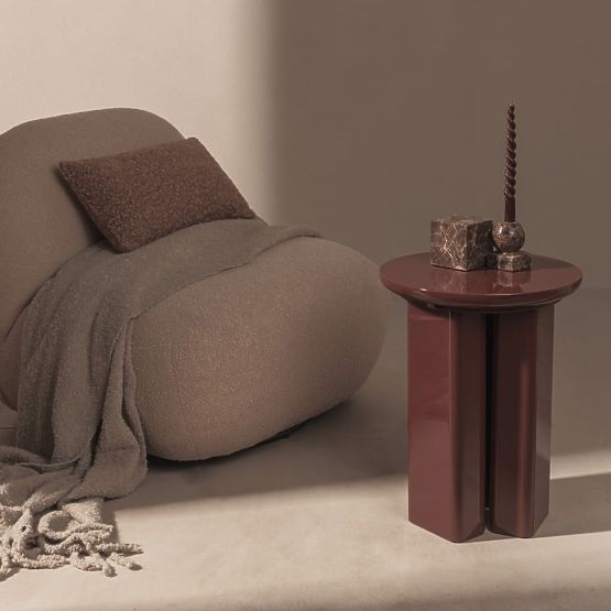 Side Table Brie 40 cm, Burgundy/Brown, Glossy