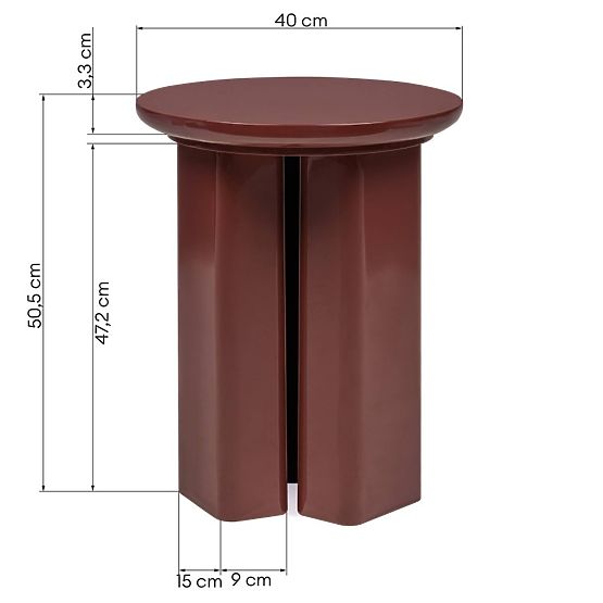 Side Table Brie 40 cm, Burgundy/Brown, Glossy