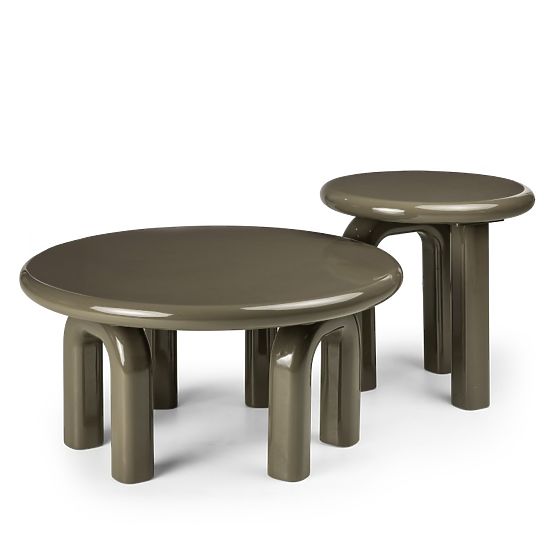 Side Table Flambe 50 cm, Green/Grey, Glossy
