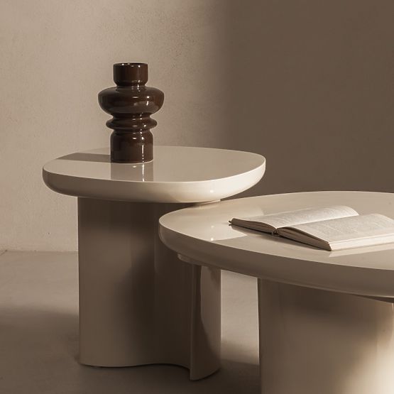 Side Table Puro 50 cm, Light Beige, Glossy