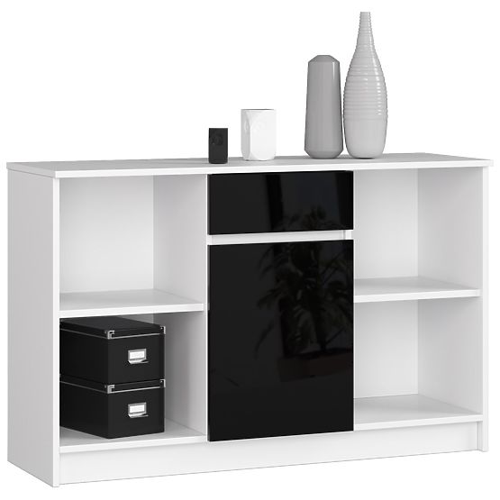 SIDEBOARD B-17 120 cm 1 DRAWER 1 DOOR WHITE / BLACK GLOSS