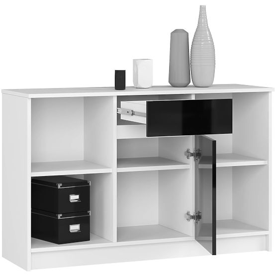 SIDEBOARD B-17 120 cm 1 DRAWER 1 DOOR WHITE / BLACK GLOSS