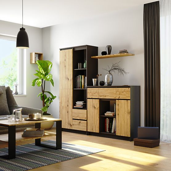 SIDEBOARD K100 2D 3DR 1S GRAPHITE GRAY / ARTISAN OAK